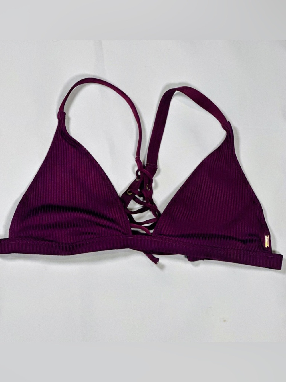 PINK Victoria's Secret Ribbed Lace-Up Back Bikini Top— Plum